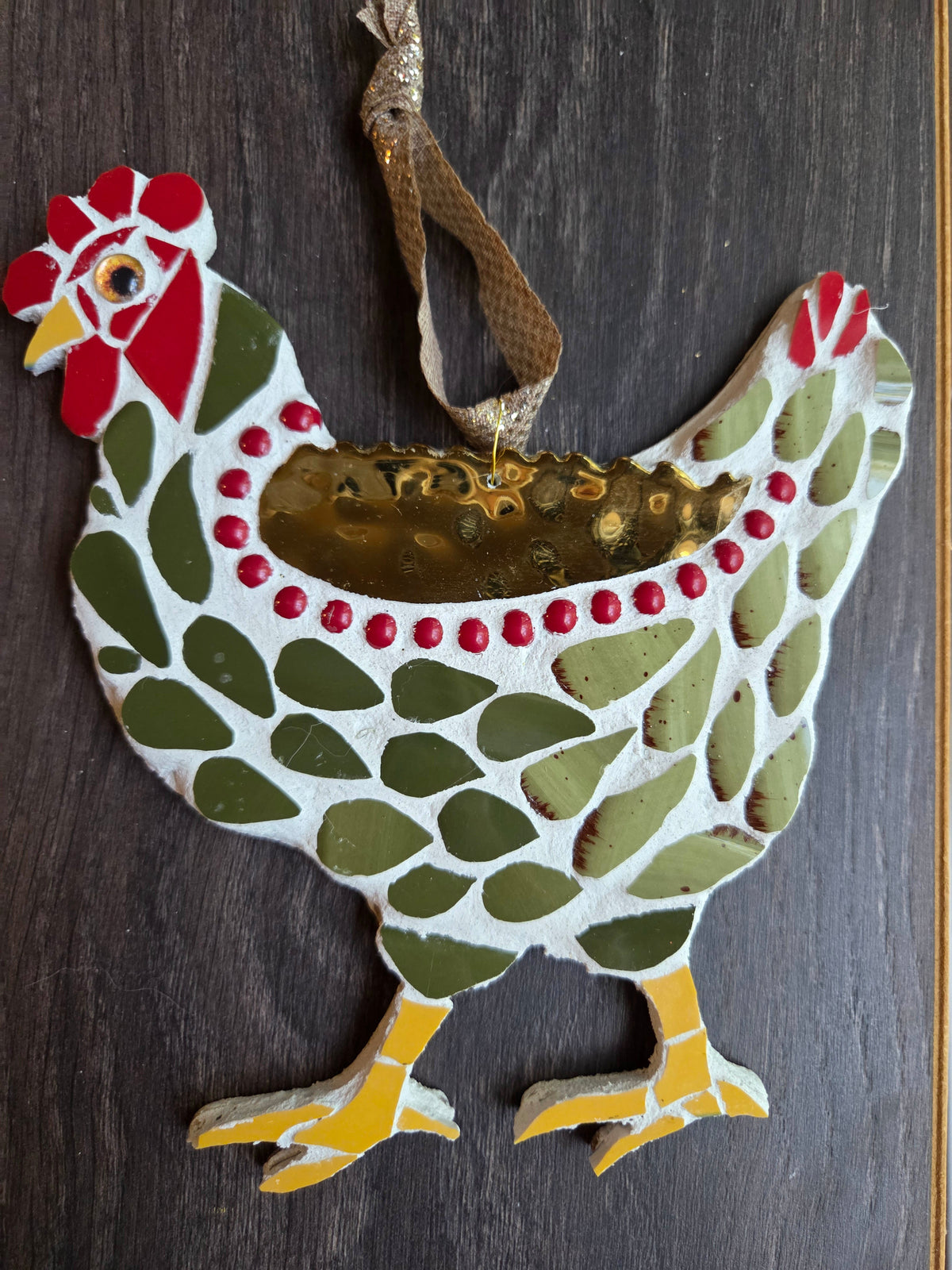 Gold and green mosaic Hen