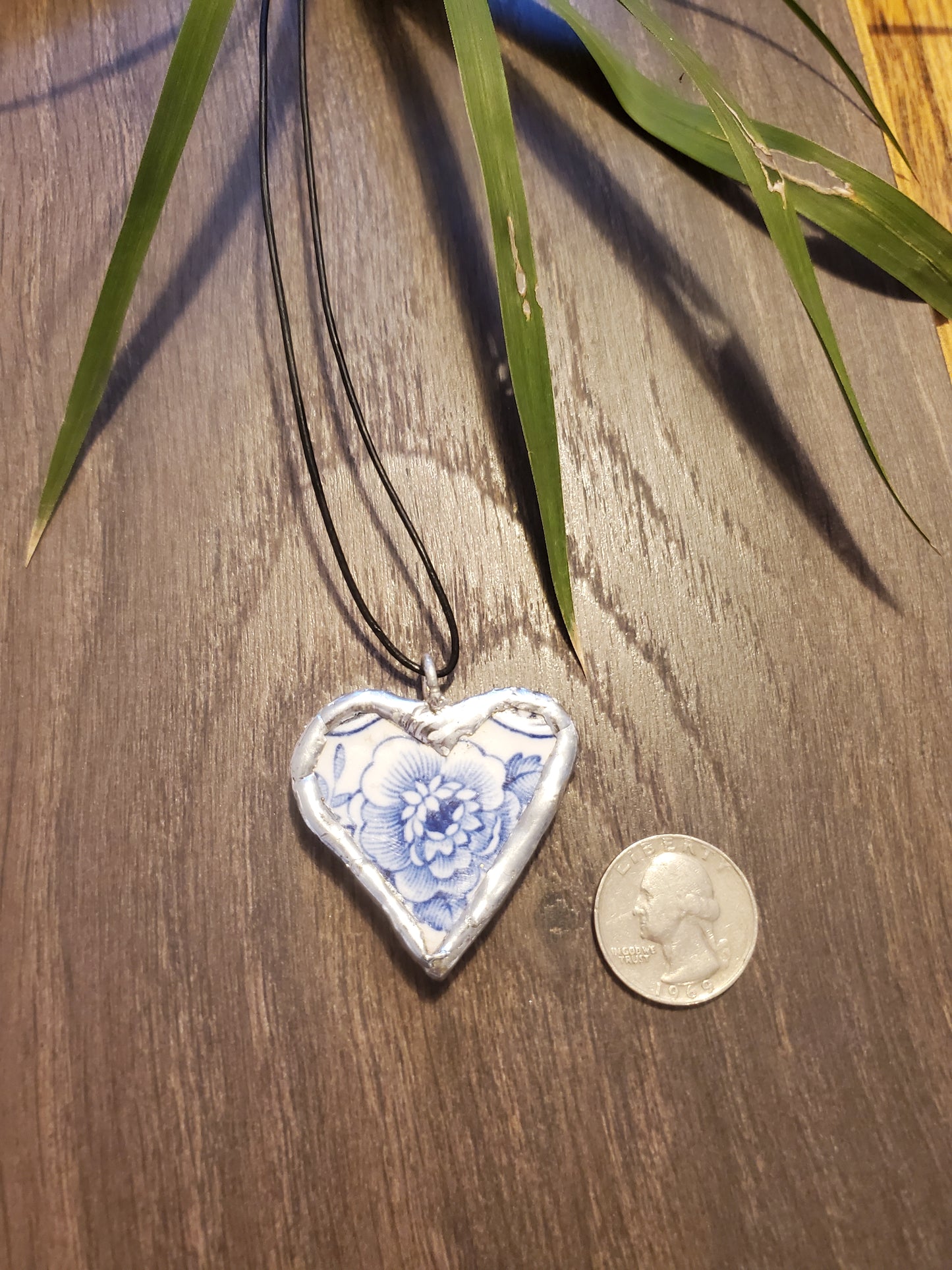 13" Blue heart flower Corded necklace (soldered)