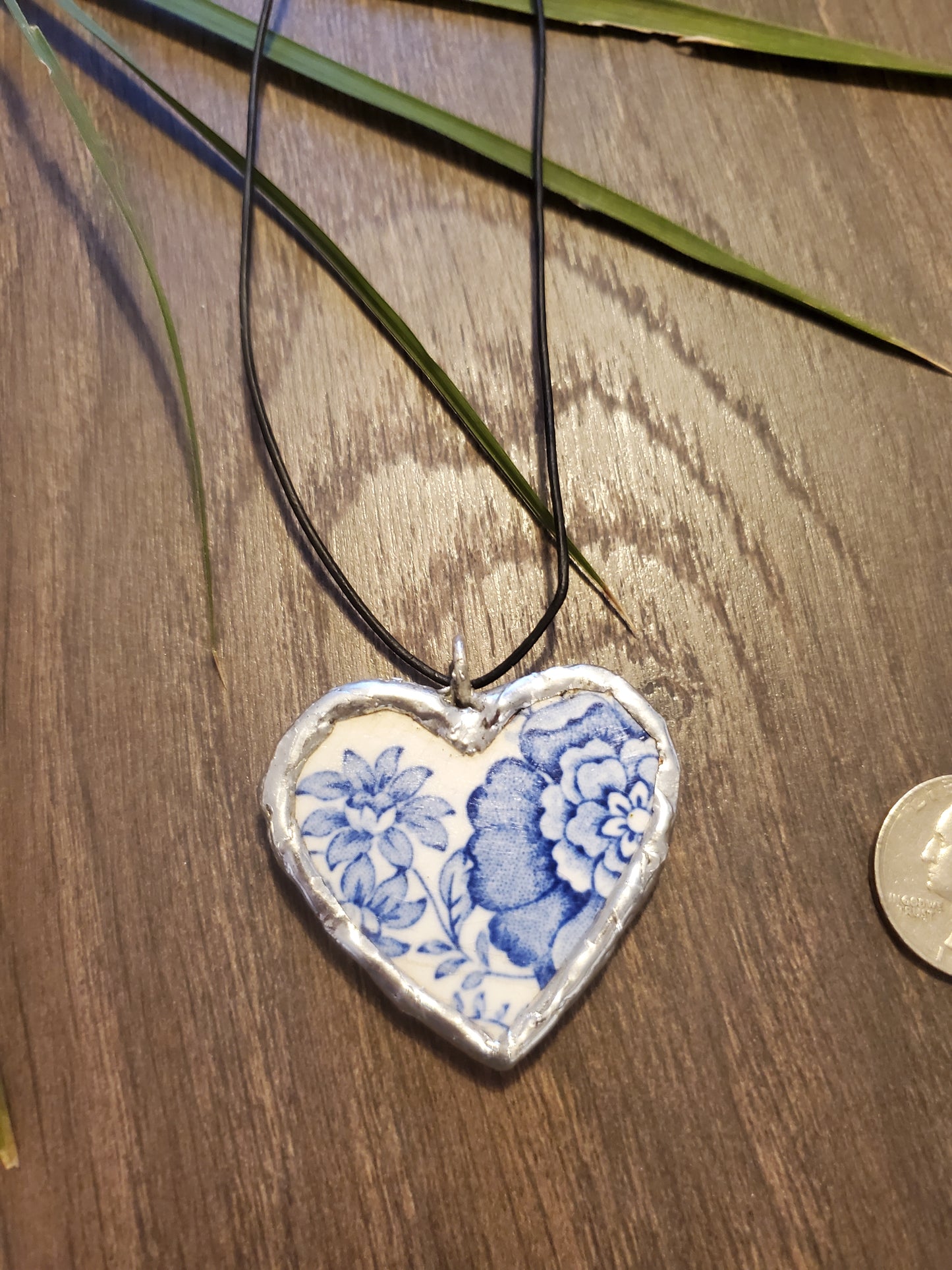 12" Blue Heart Corded necklace (soldered)