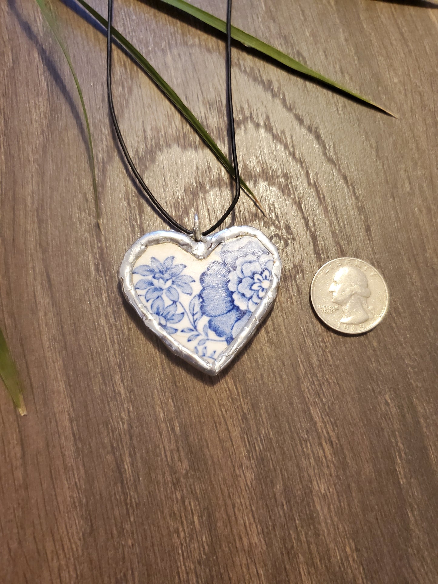 12" Blue Heart Corded necklace (soldered)