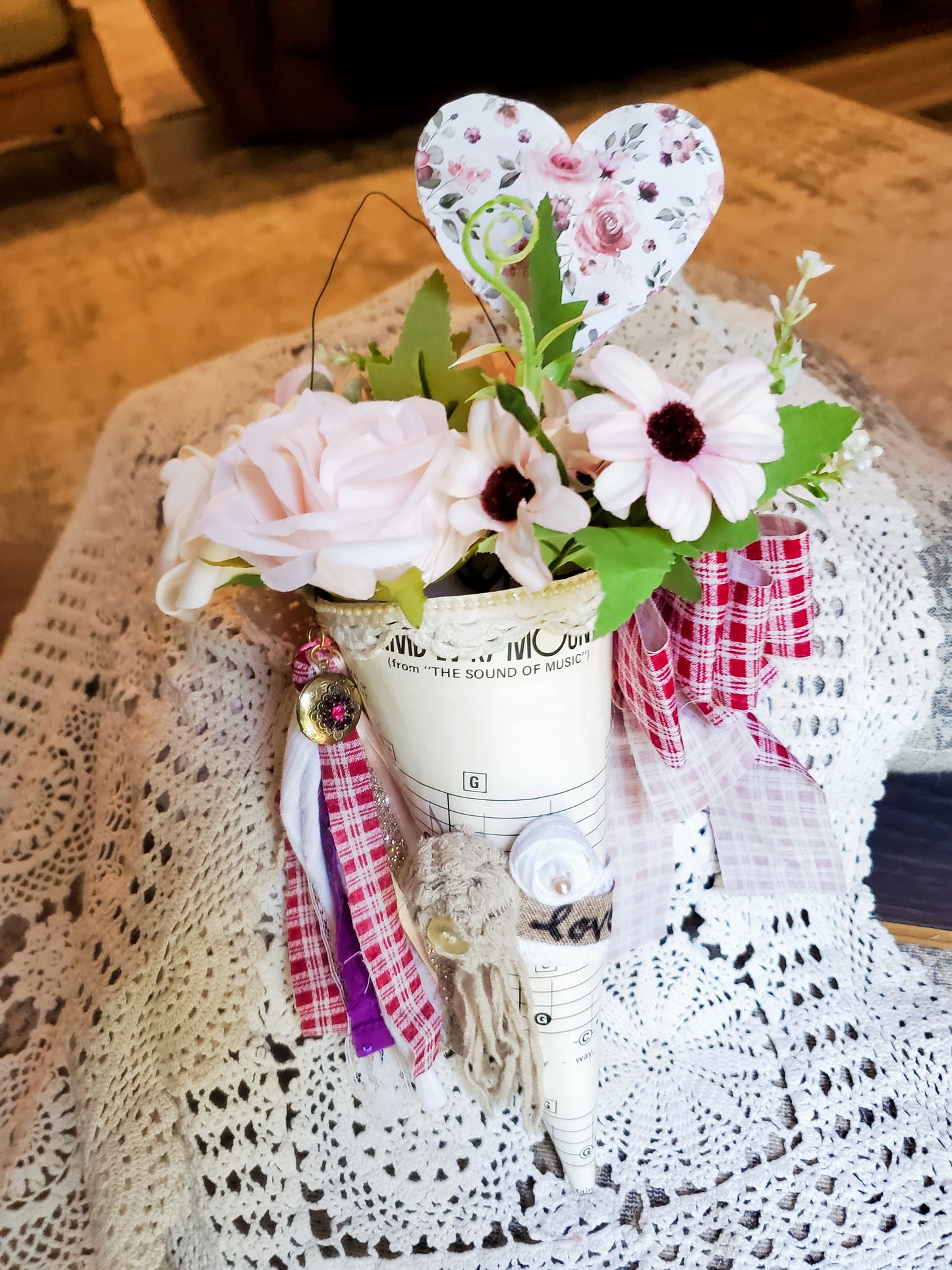 12" x 9" Vintage music paper flower cone Climb every mountain