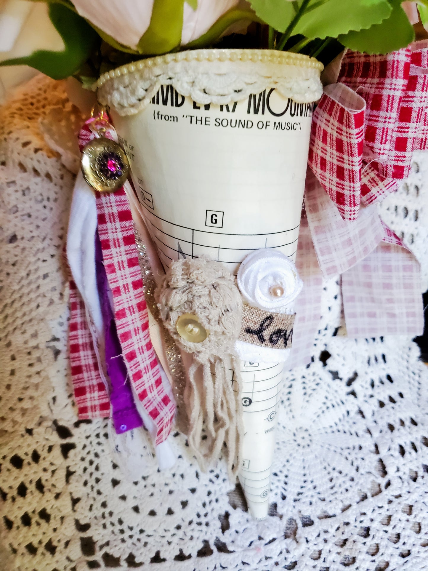 12" x 9" Vintage music paper flower cone Climb every mountain