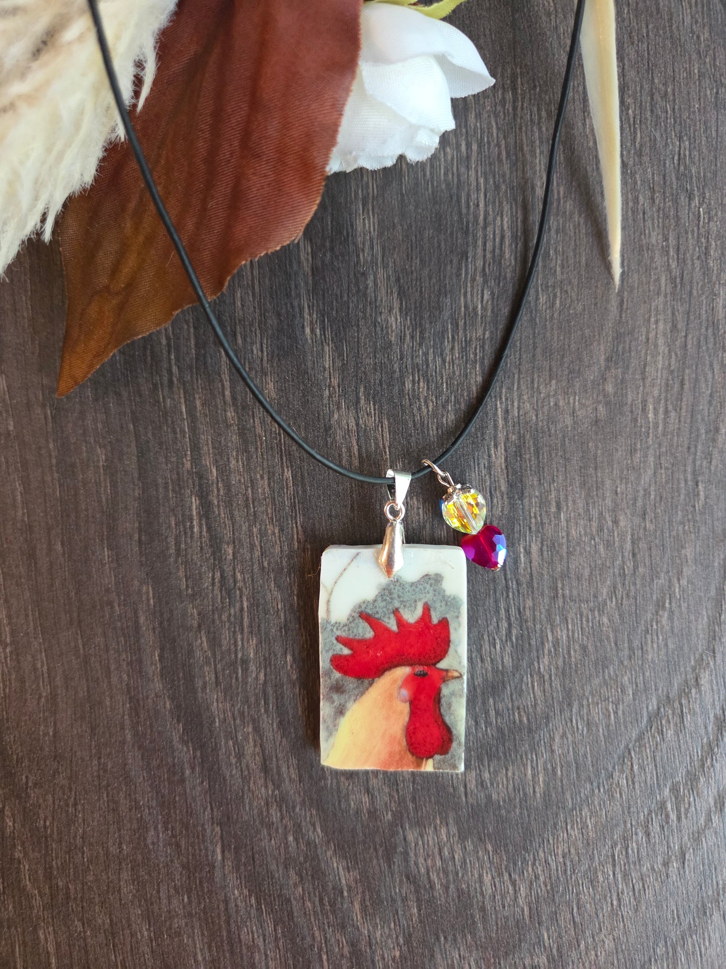 10" Rooster cermanic necklace