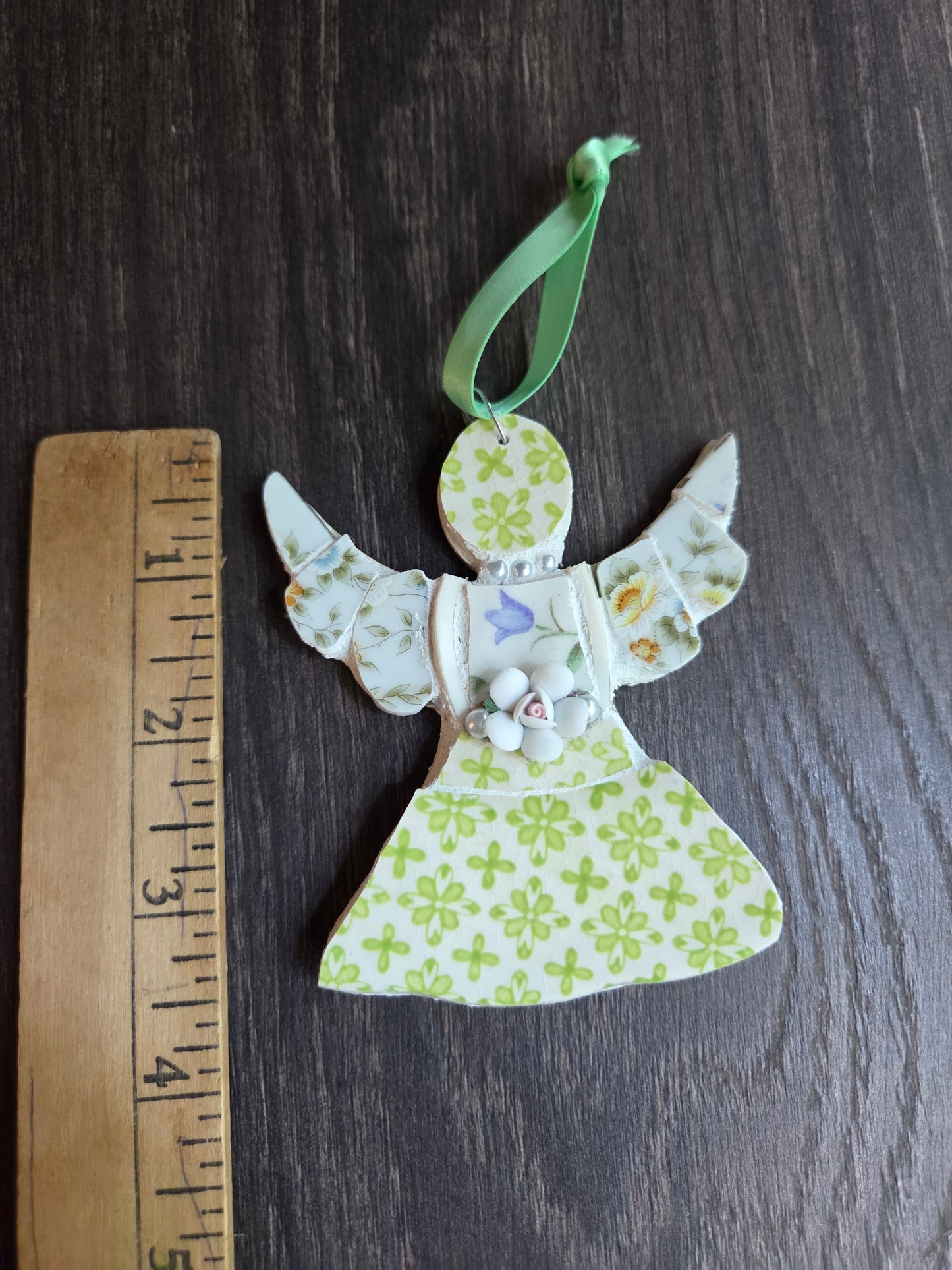Small Green Broken China angel