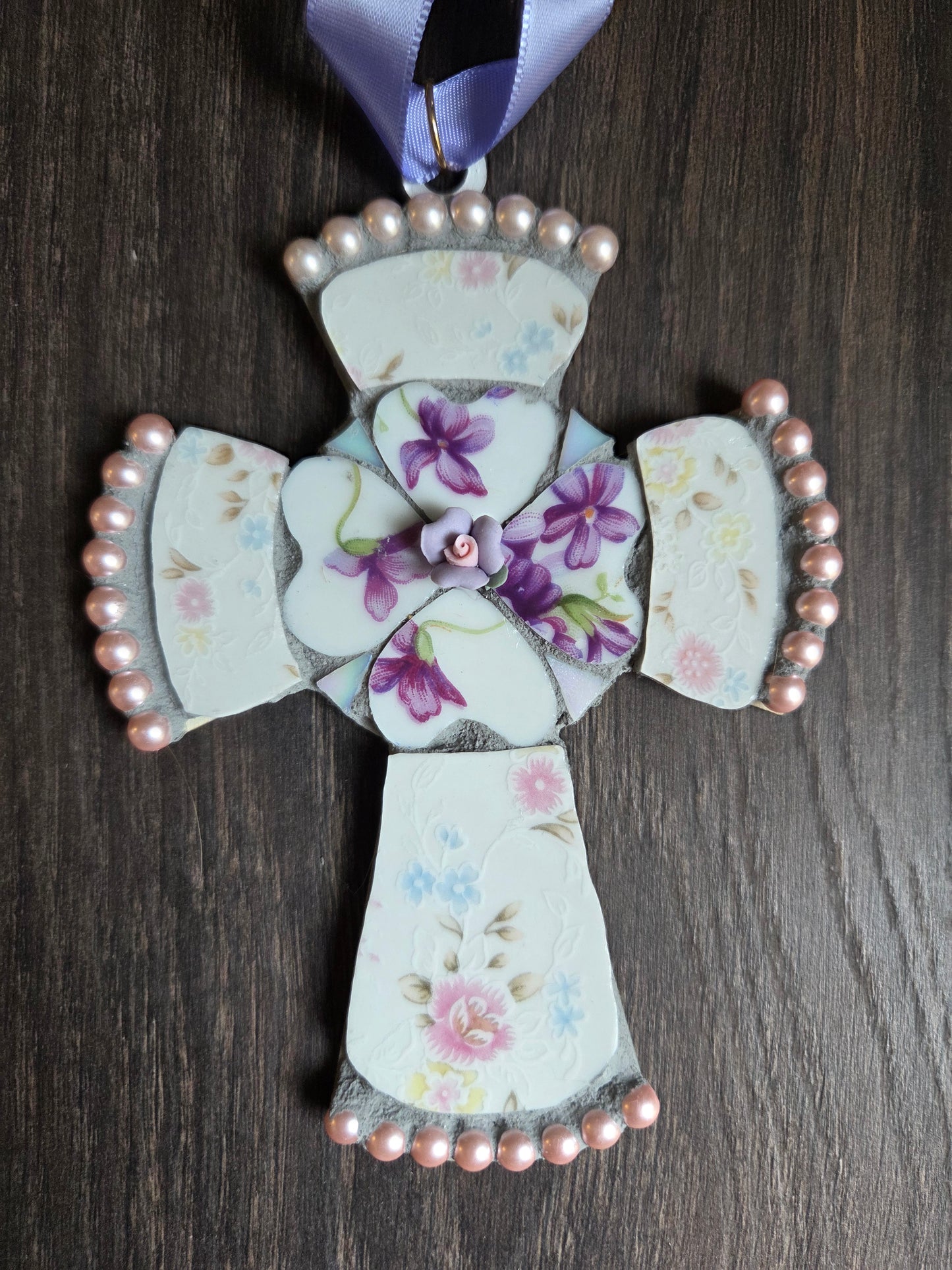 Pink and Purple hearts cross