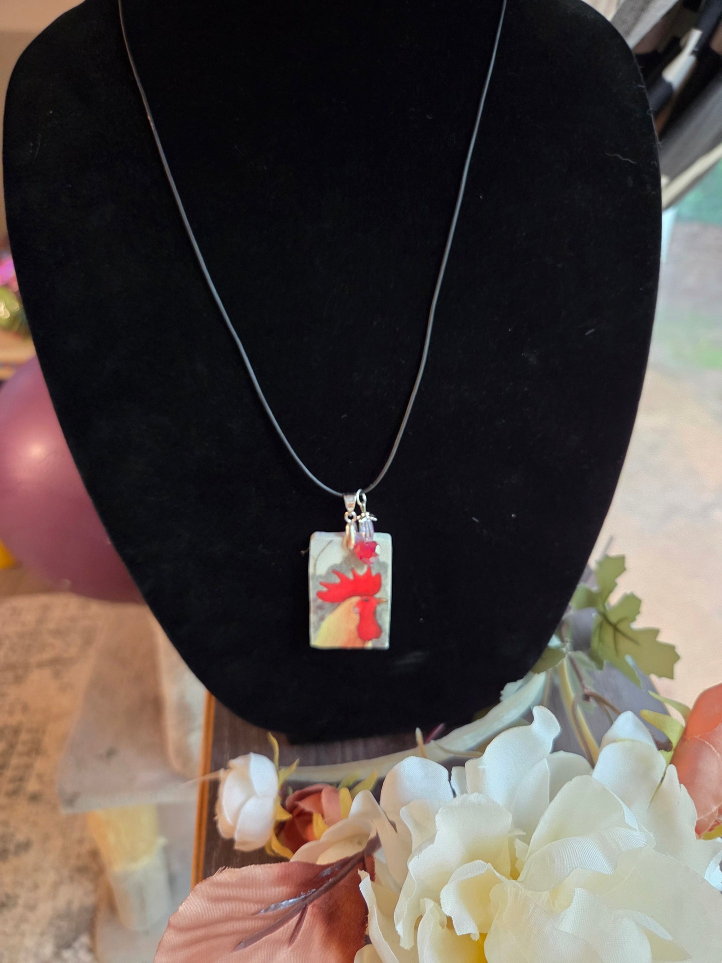 10" Rooster cermanic necklace