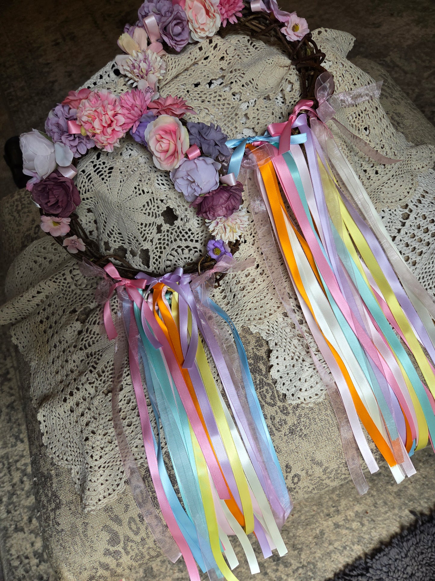Girls Jasmine vine flower and ribbon headpiece