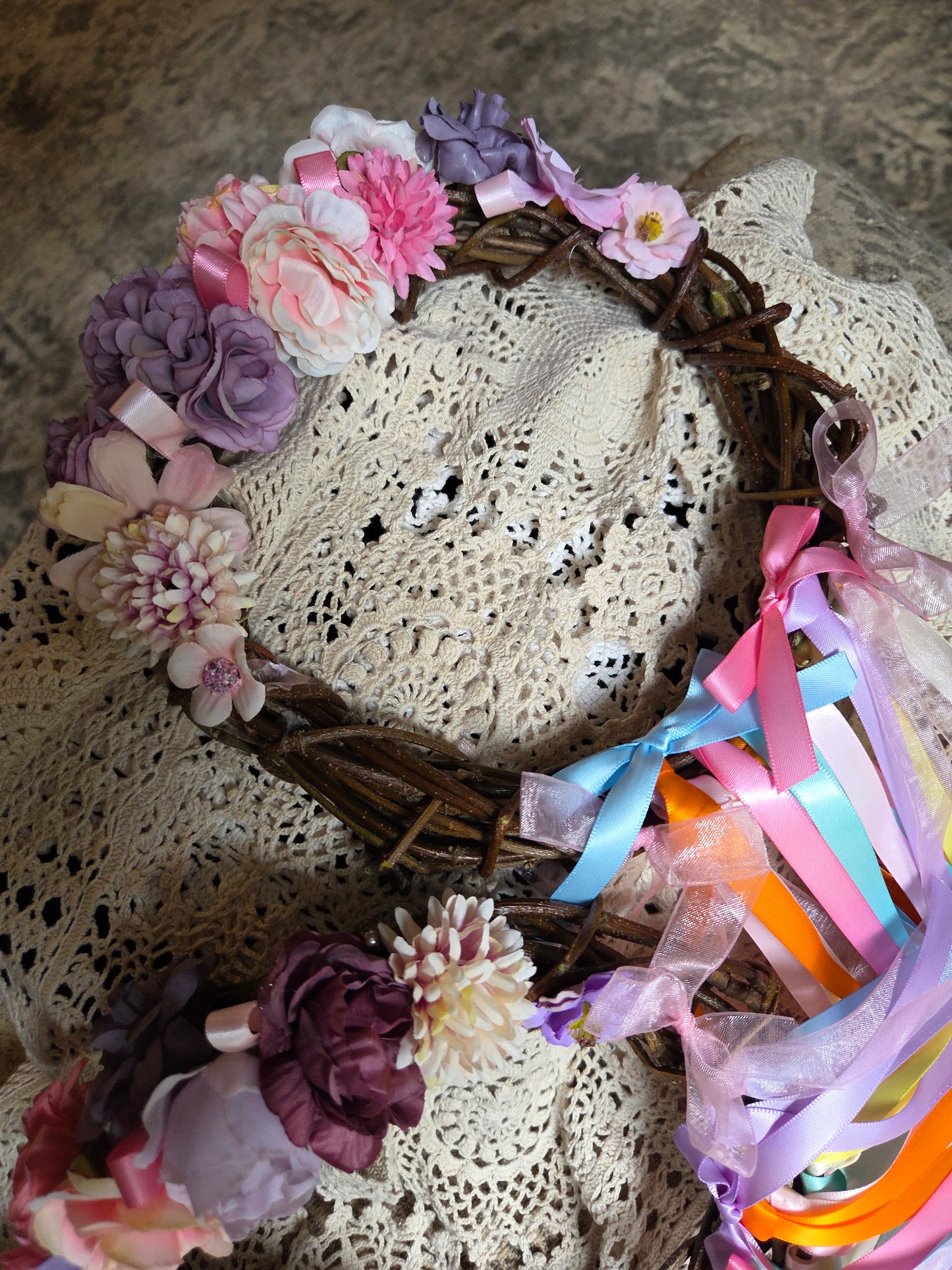 Girls Jasmine vine flower and ribbon headpiece