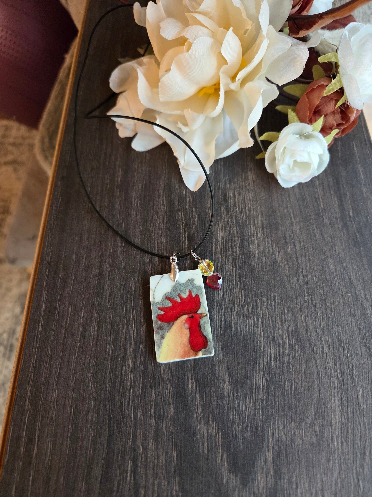 10" Rooster cermanic necklace