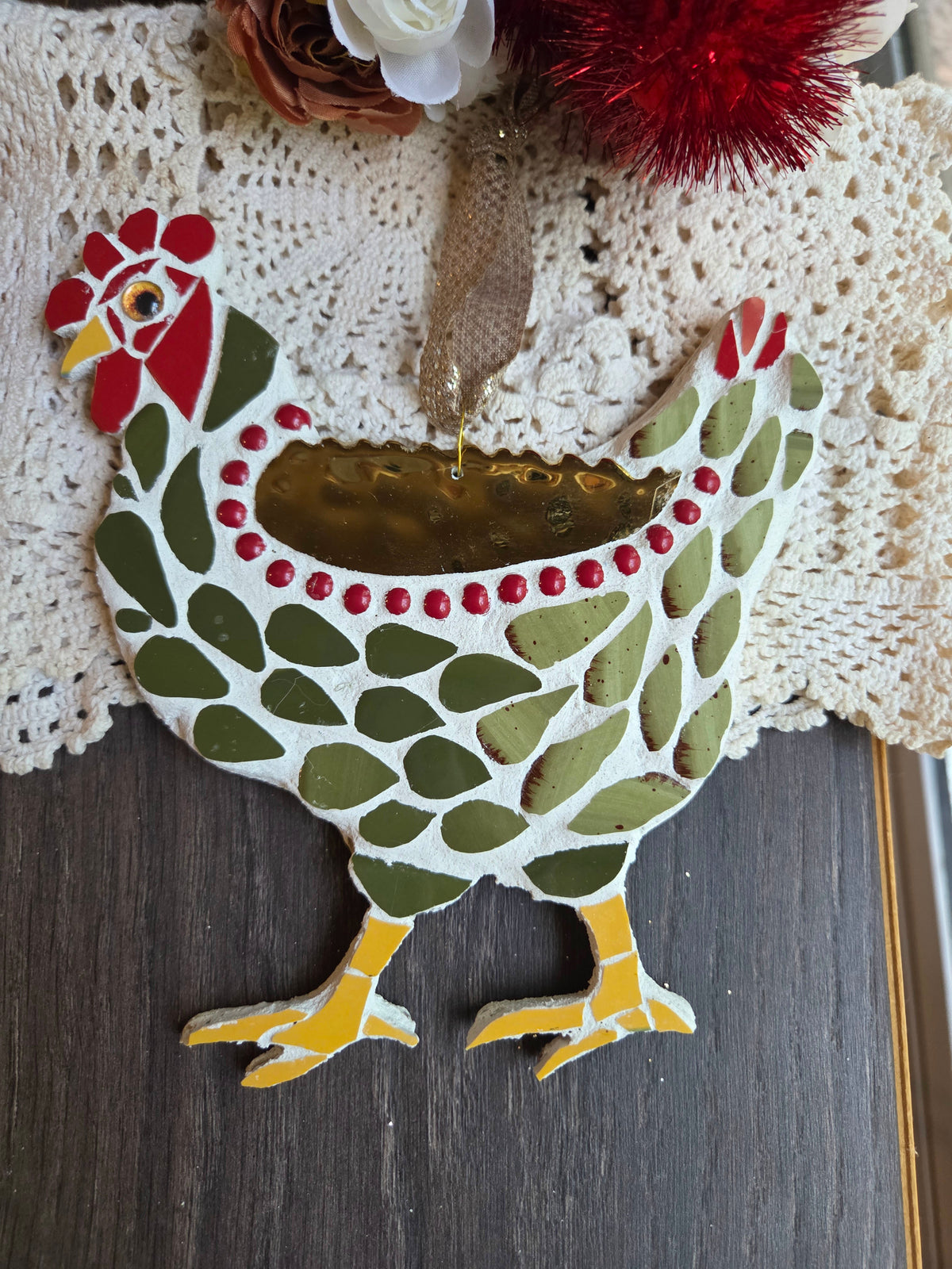 Gold and green mosaic Hen