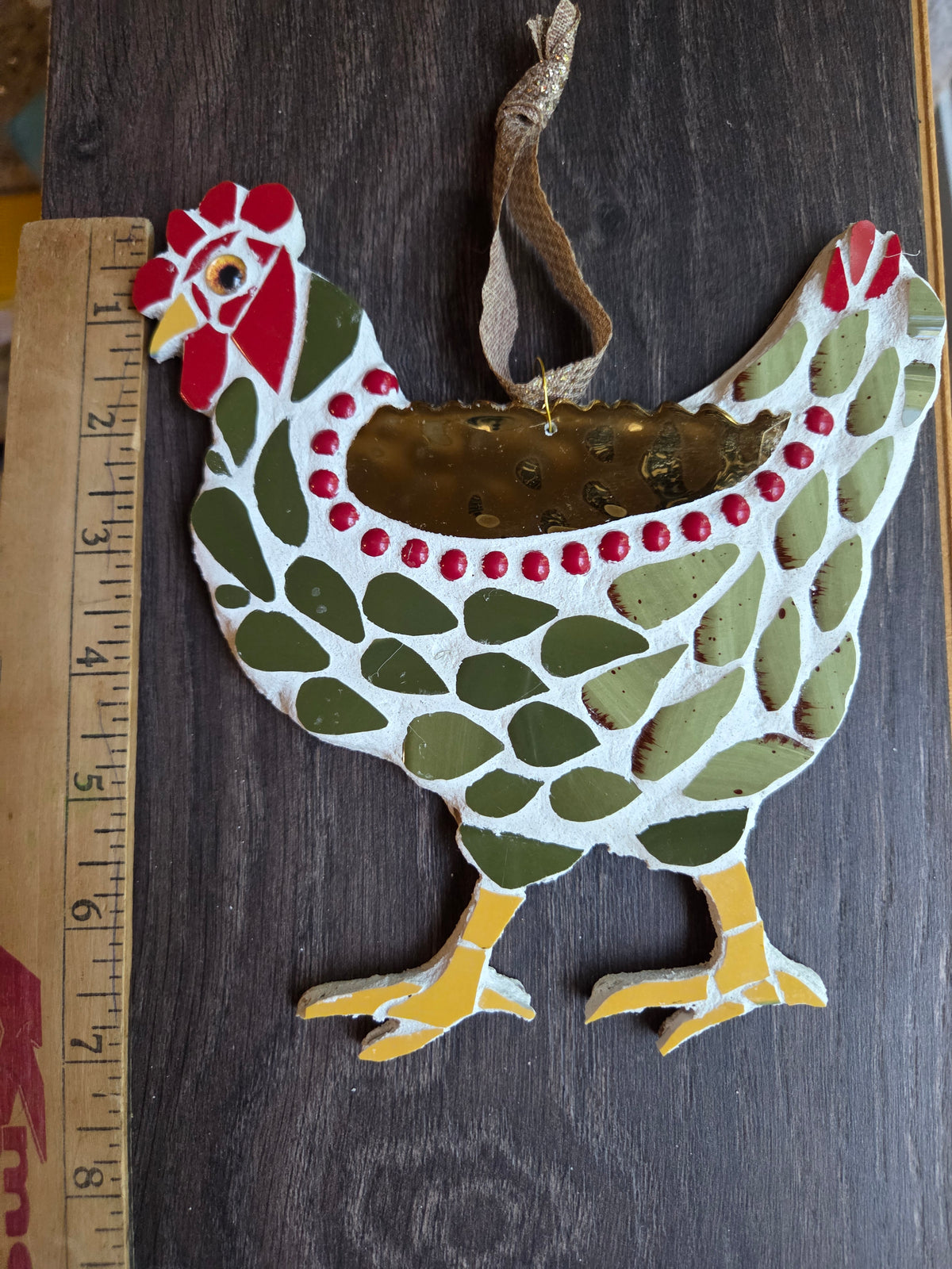 Gold and green mosaic Hen