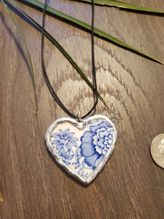 12" Blue Heart Corded necklace (soldered)