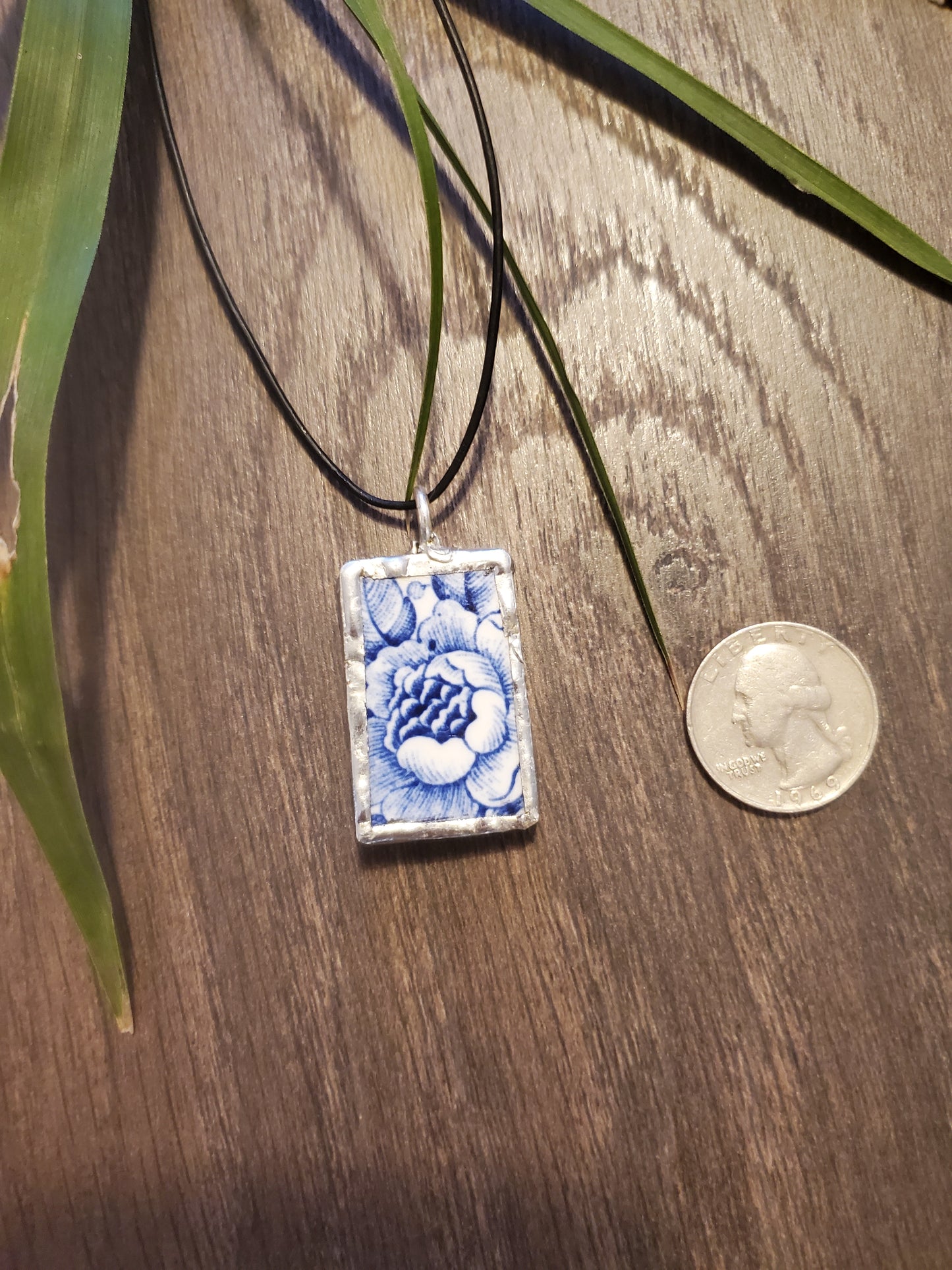 11" Blue Flower Square necklace