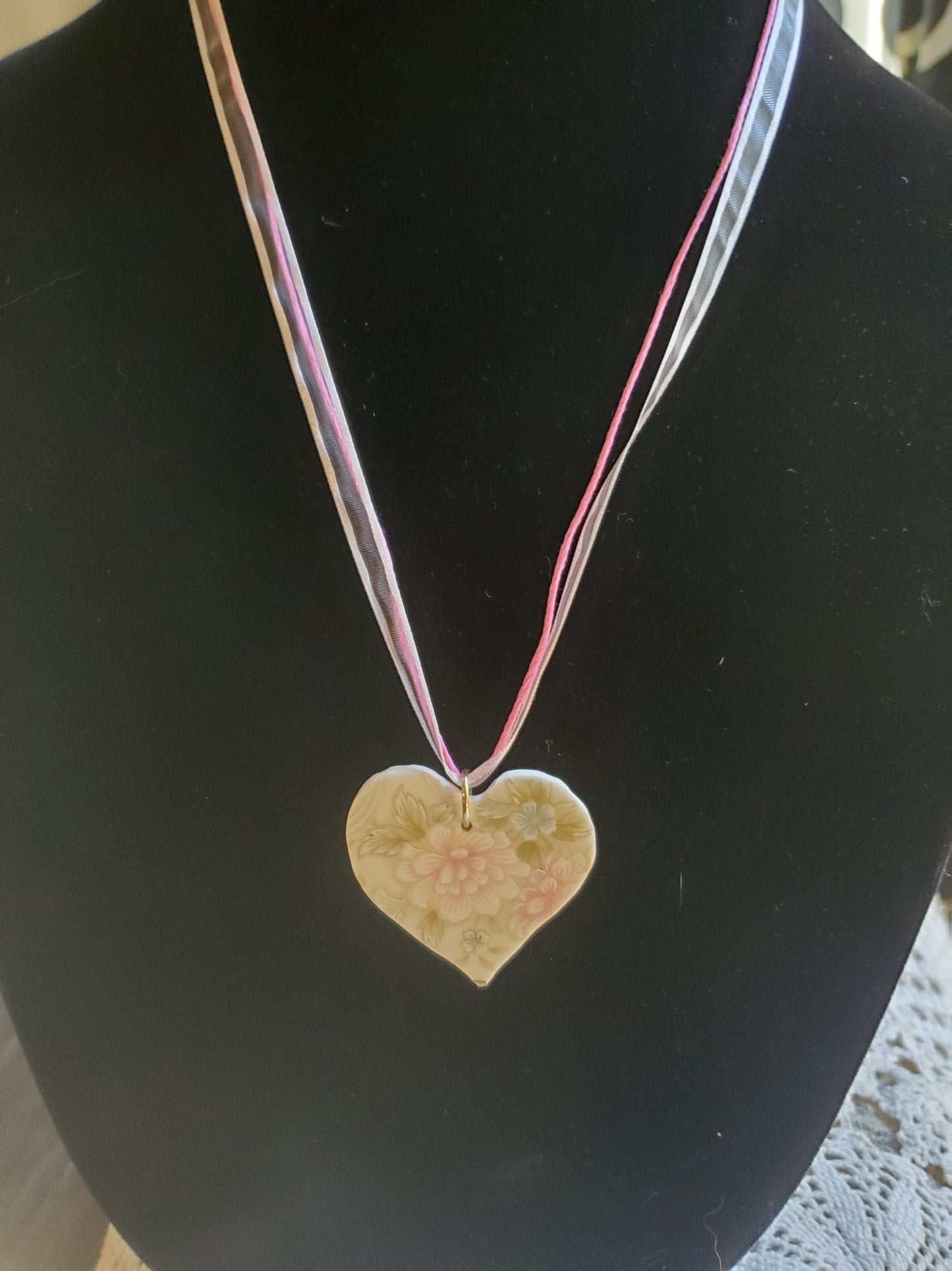 10" Pink and Corded Heart Necklace