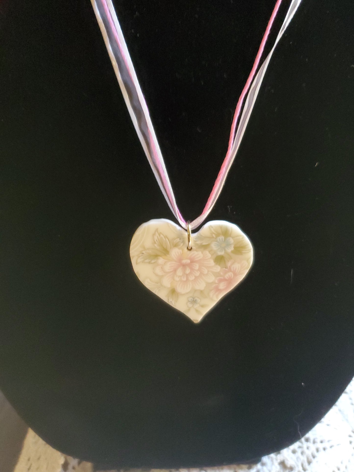 10" Pink and Corded Heart Necklace