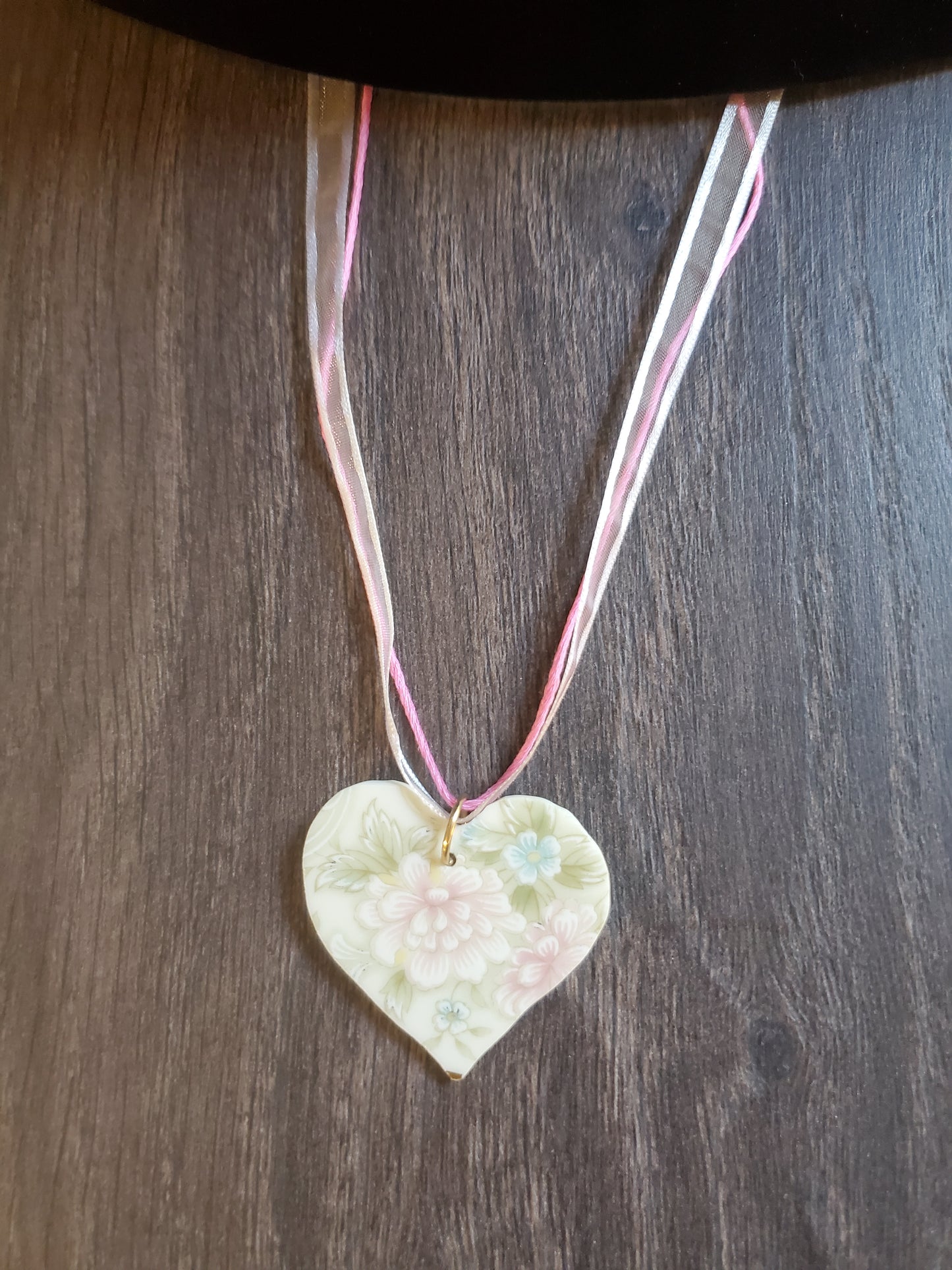 10" Pink and Corded Heart Necklace