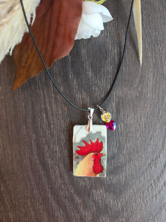 10" Rooster cermanic necklace