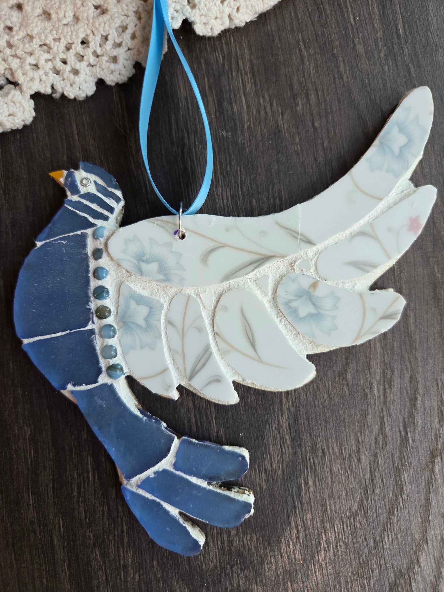 Dark Blue broken china mosaic Dove