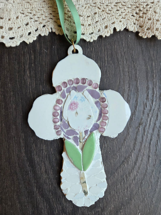 Broken china tulip cross