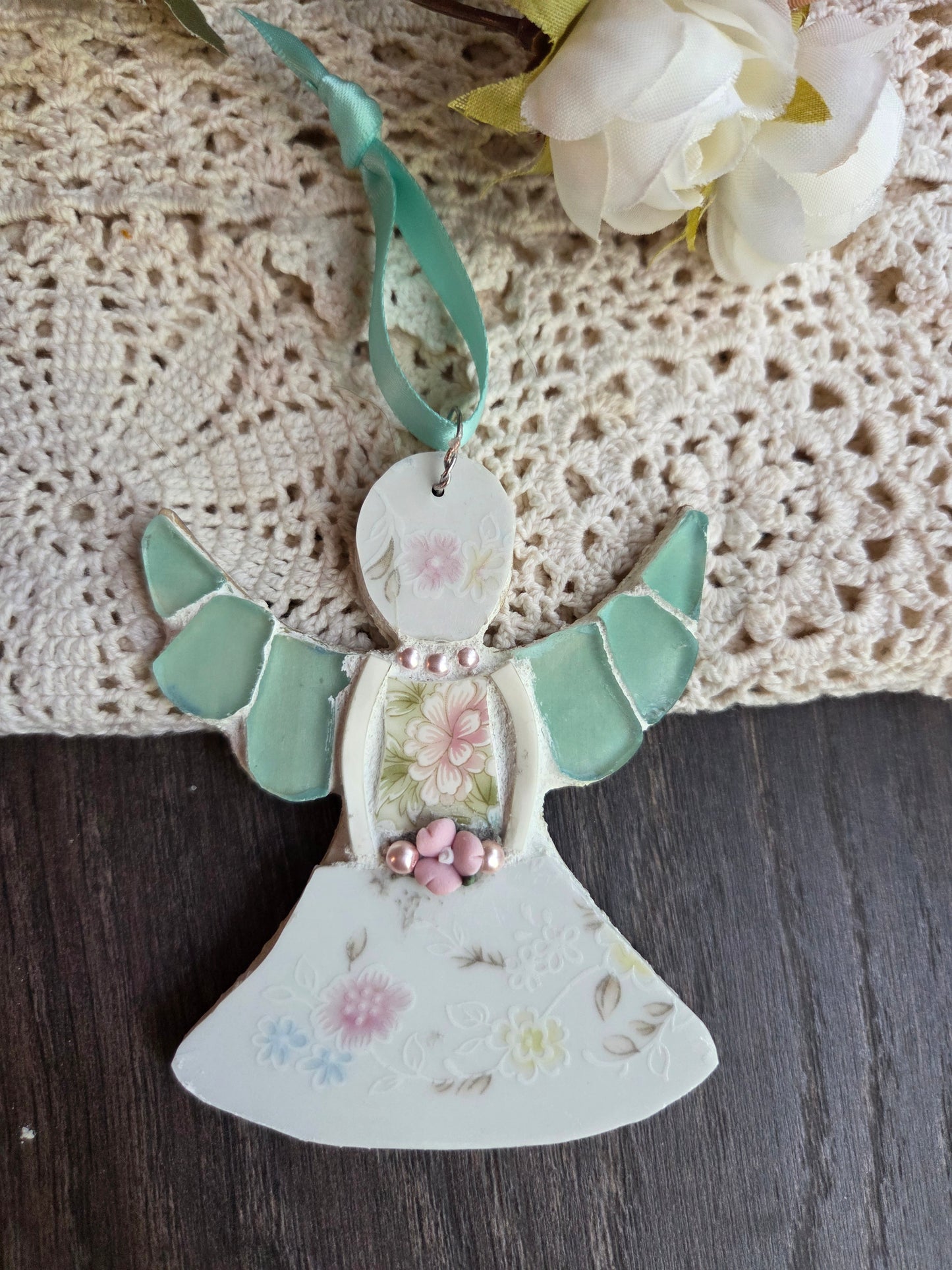 Small pink Broken china mosaic angel
