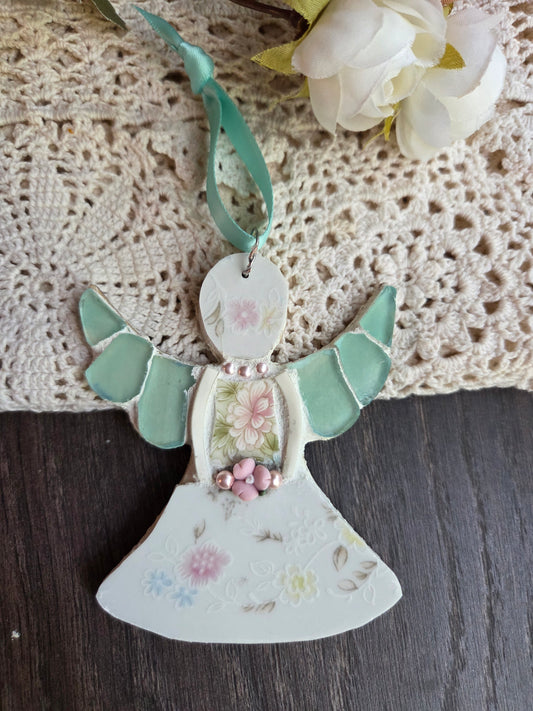 Small pink Broken china mosaic angel