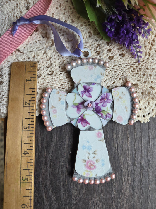 Pink and Purple hearts cross