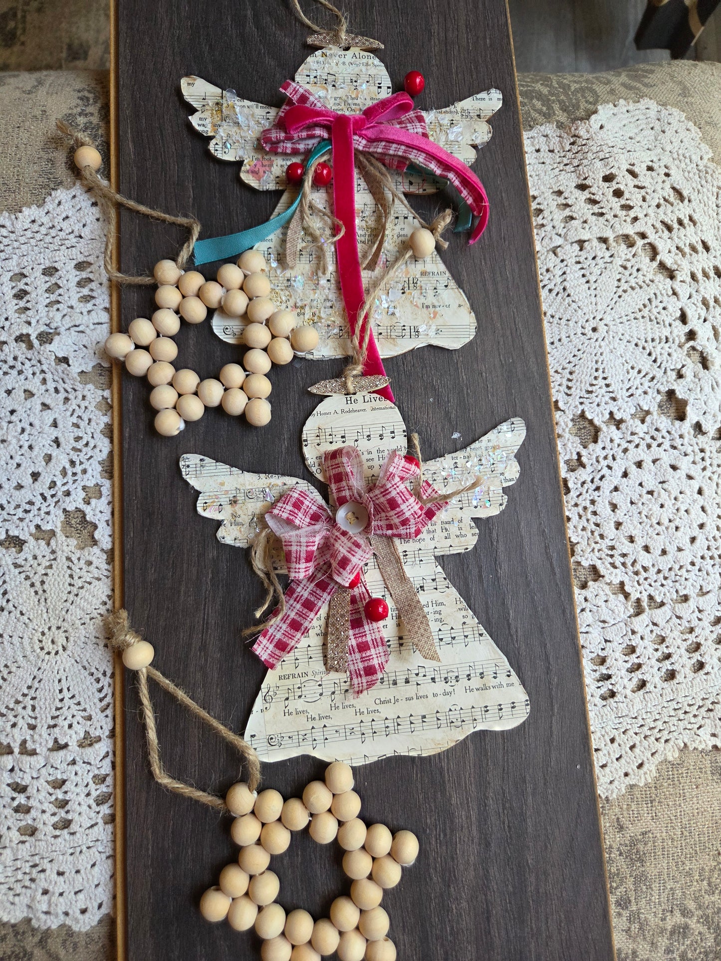 2 wooden gospel song book page angels and 2 wooden stars gift set