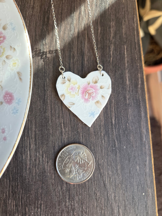 11" Pink heart on a silver chain