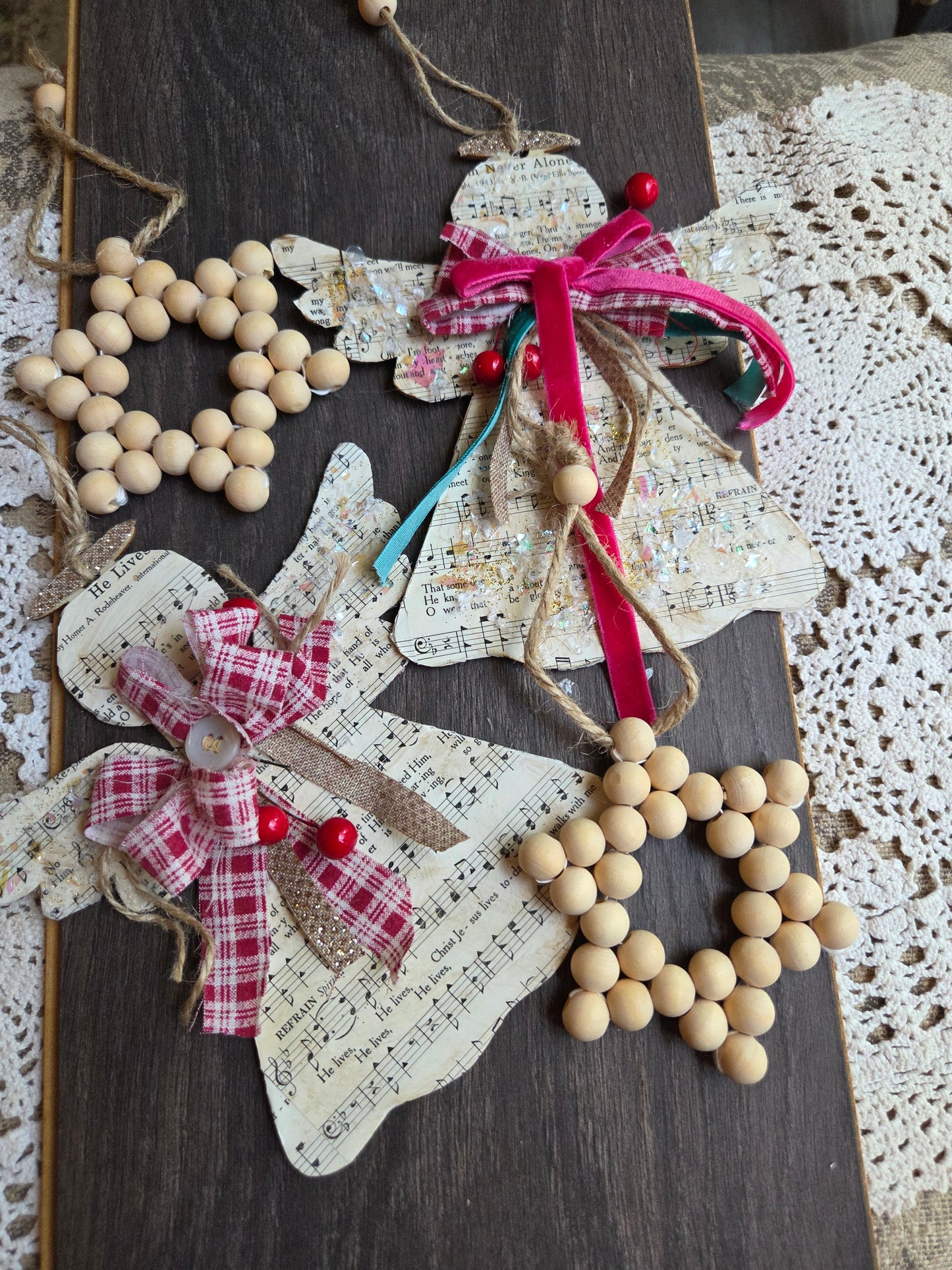 2 wooden gospel song book page angels and 2 wooden stars gift set