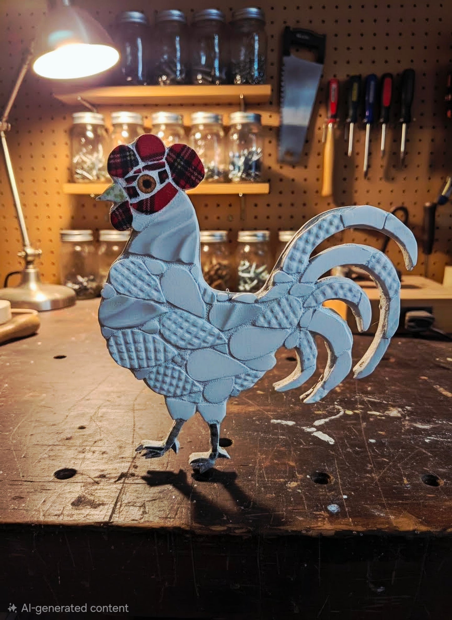 White broken china mosaic rooster