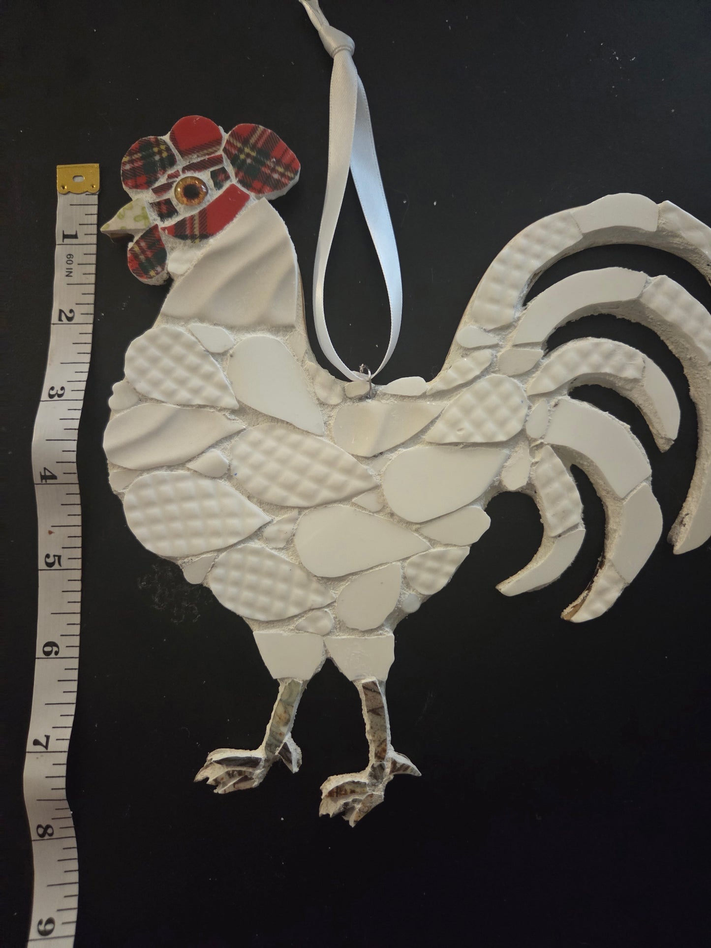 White broken china mosaic rooster