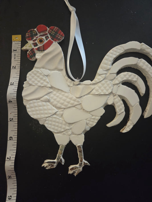White broken china mosaic rooster