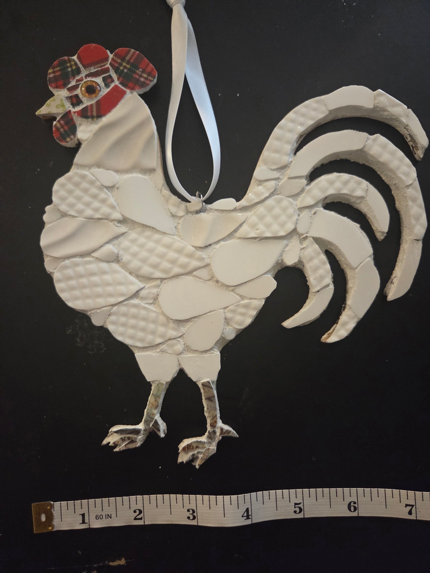 White broken china mosaic rooster