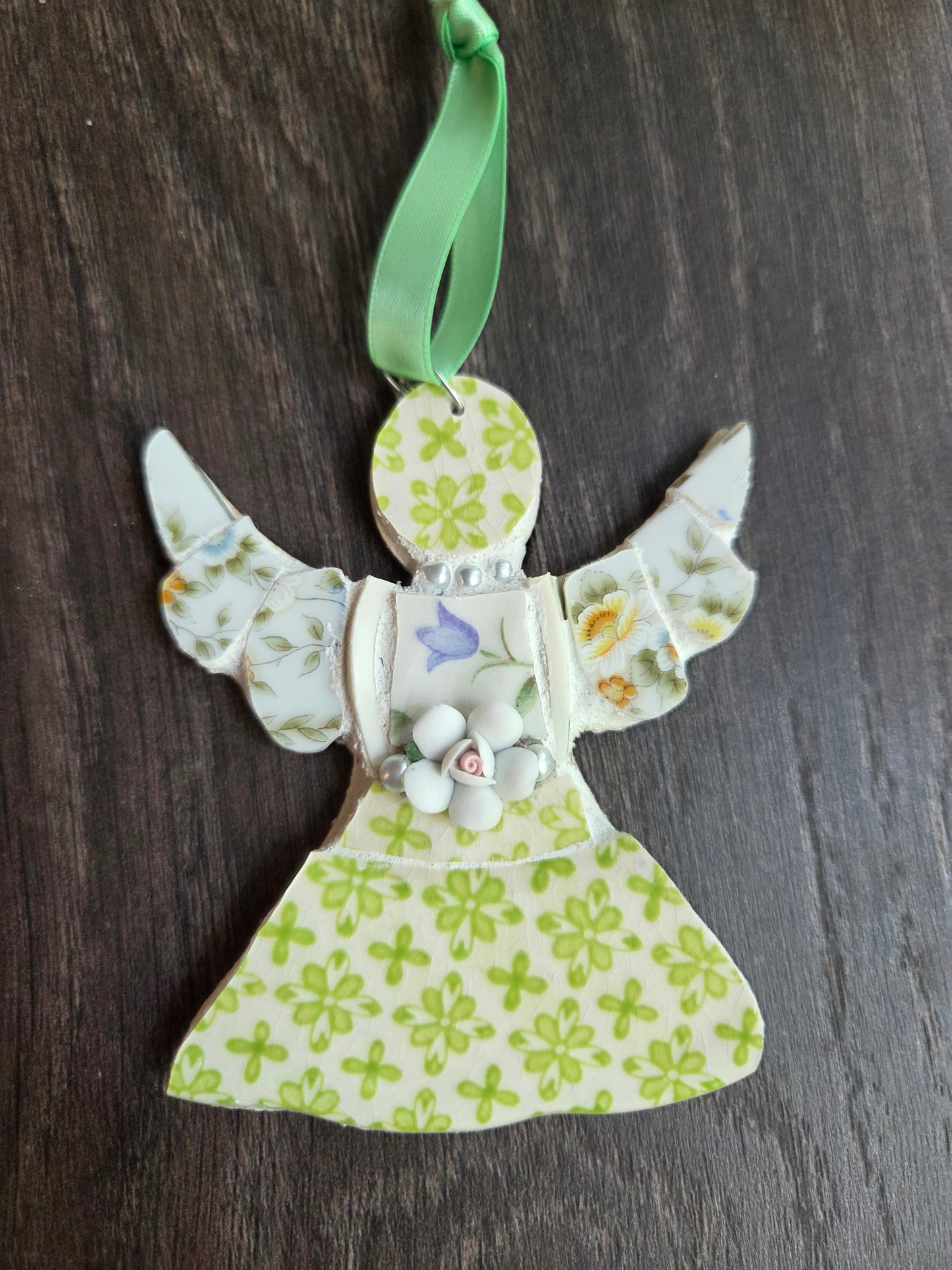 Small Green Broken China angel