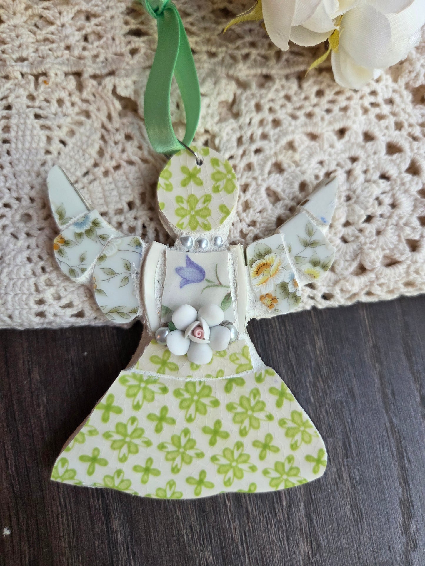 Small Green Broken China angel