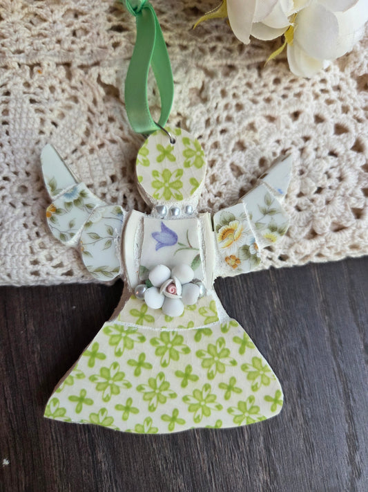 Small Green Broken China angel
